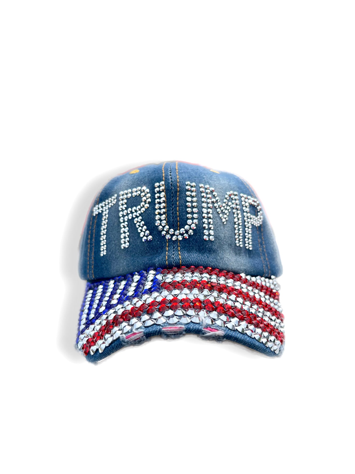 TRUMP RHINESTONE BLING AMERICAN FLAG DENIM HAT