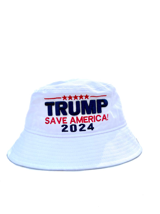 TRUMP SAVE AMERICA 2024 WHITE BUCKET HAT