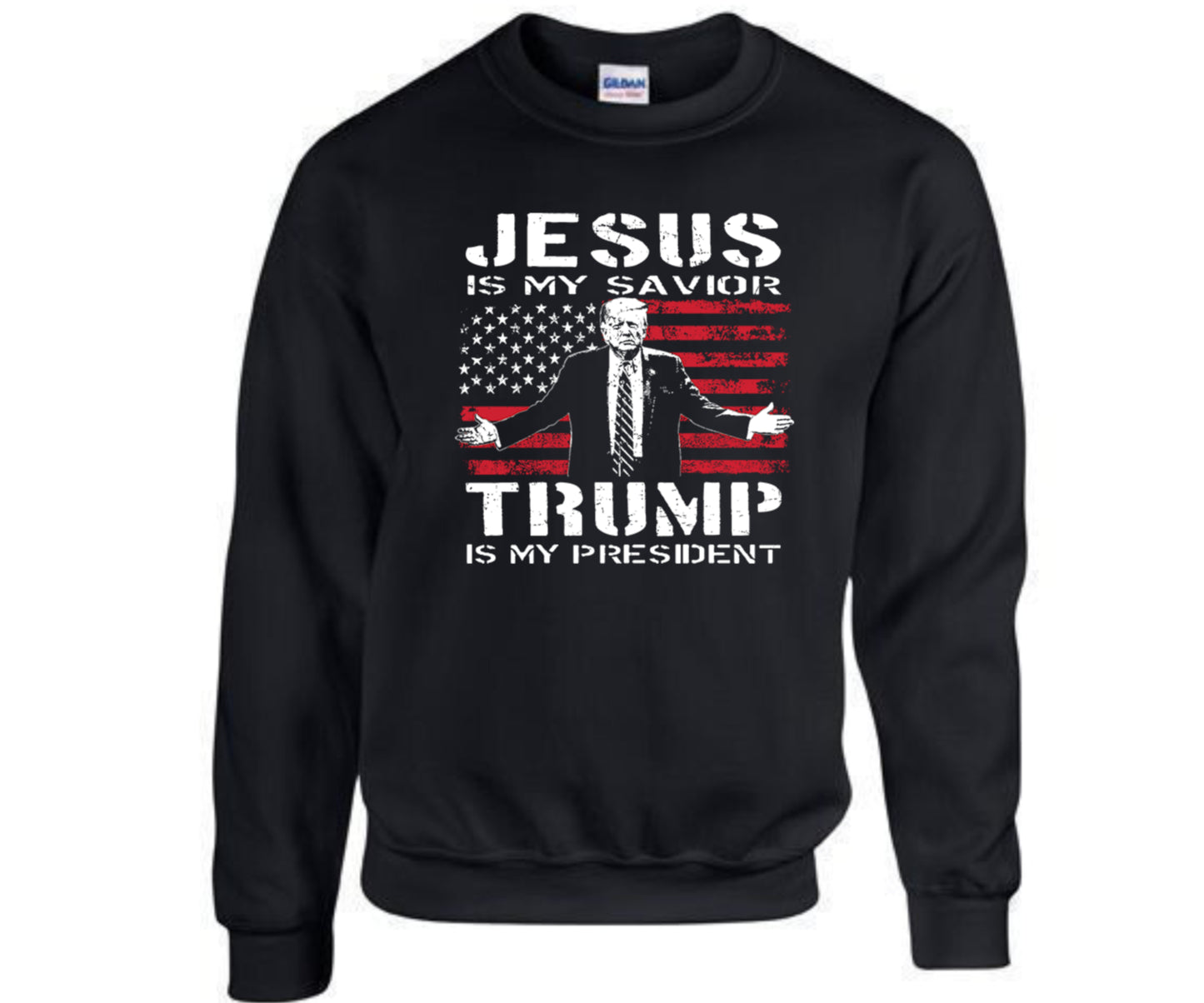 JESUS IS MY SAVIOR TRUMPS MY PRESIDENT Crewneck Sweater (Black)