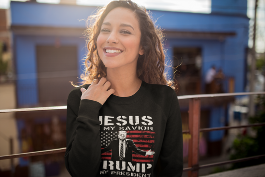 JESUS IS MY SAVIOR TRUMPS MY PRESIDENT Crewneck Sweater (Black)